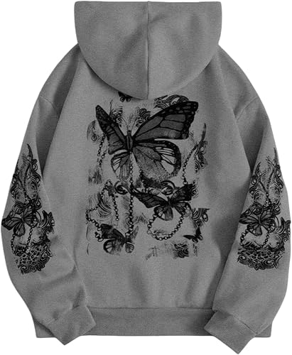 SOLY HUX Women's Butterfly Print Graphic Drawstring Hoodies with Pocket
