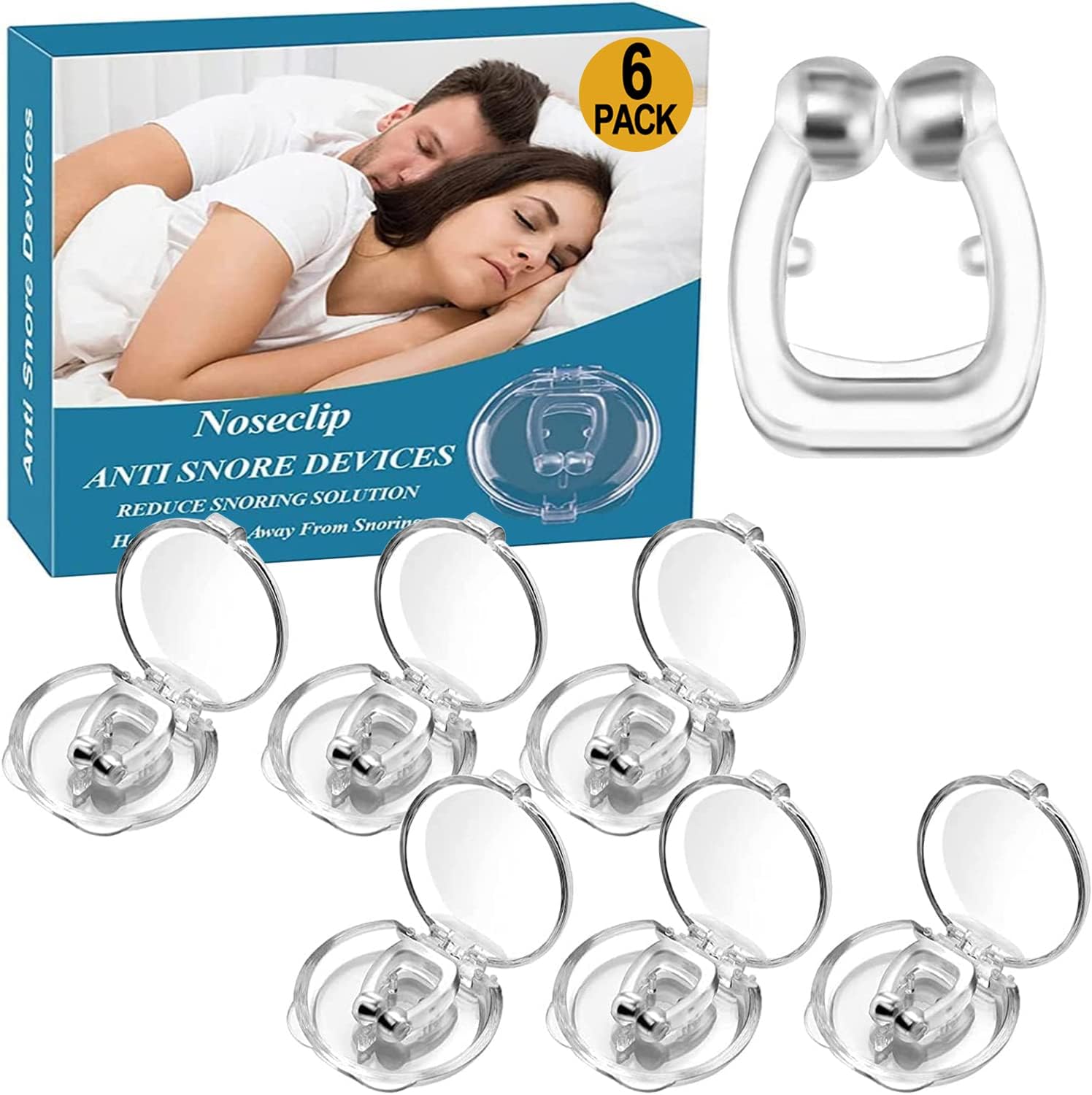 QbcntuAnti Snoring Devices - Silicone Magnetic Anti Snoring Nose Clip, Snoring Solution - Comfortable Nasal to Relieve Snore, Stop Snoring for Men and Women (6 PCS)