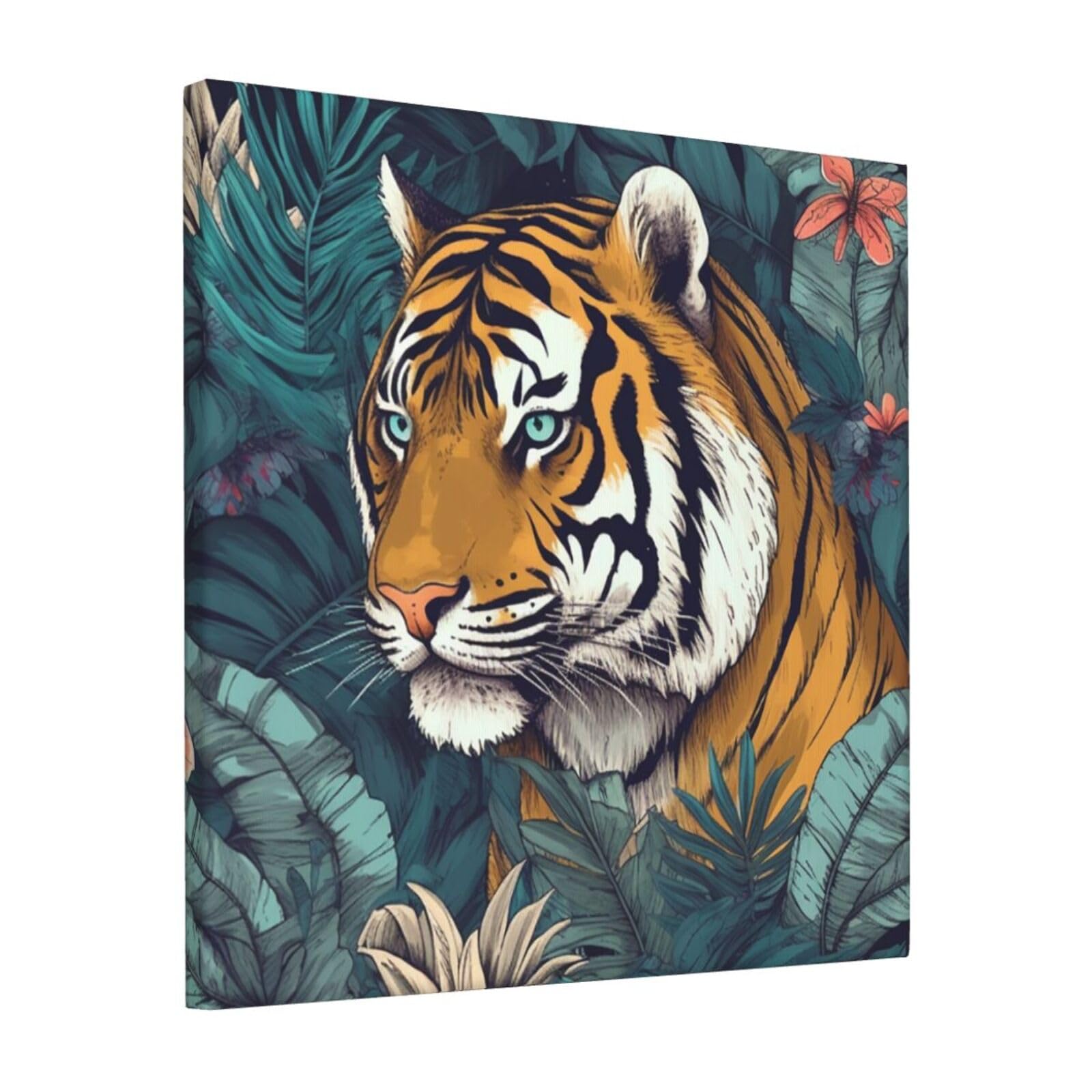 FodPand Tropical tiger Canvas Wall Art for Living Room Wall Decor 12"x12" Modern Artwork Painting Pictures Hanging Canvas Prints Aesthetic Wall Art for Bedroom Bathroom Office Wallart Decor