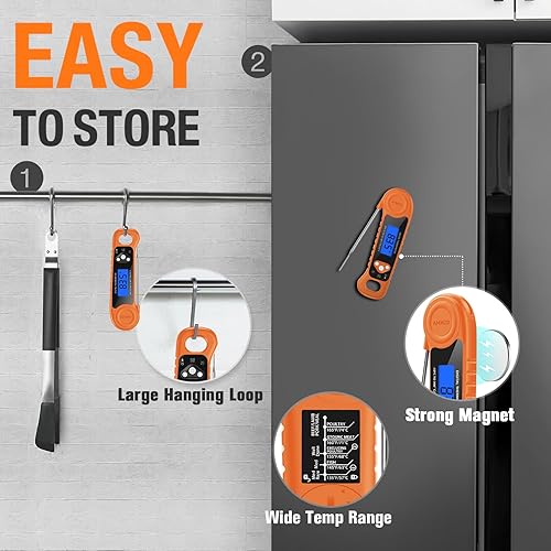 Miniatura 6 de Termómetro digital de carne para asar a la parrilla, termómetro de caramelo de lectura instantánea para alimentos, impermeable con luz de fondo para