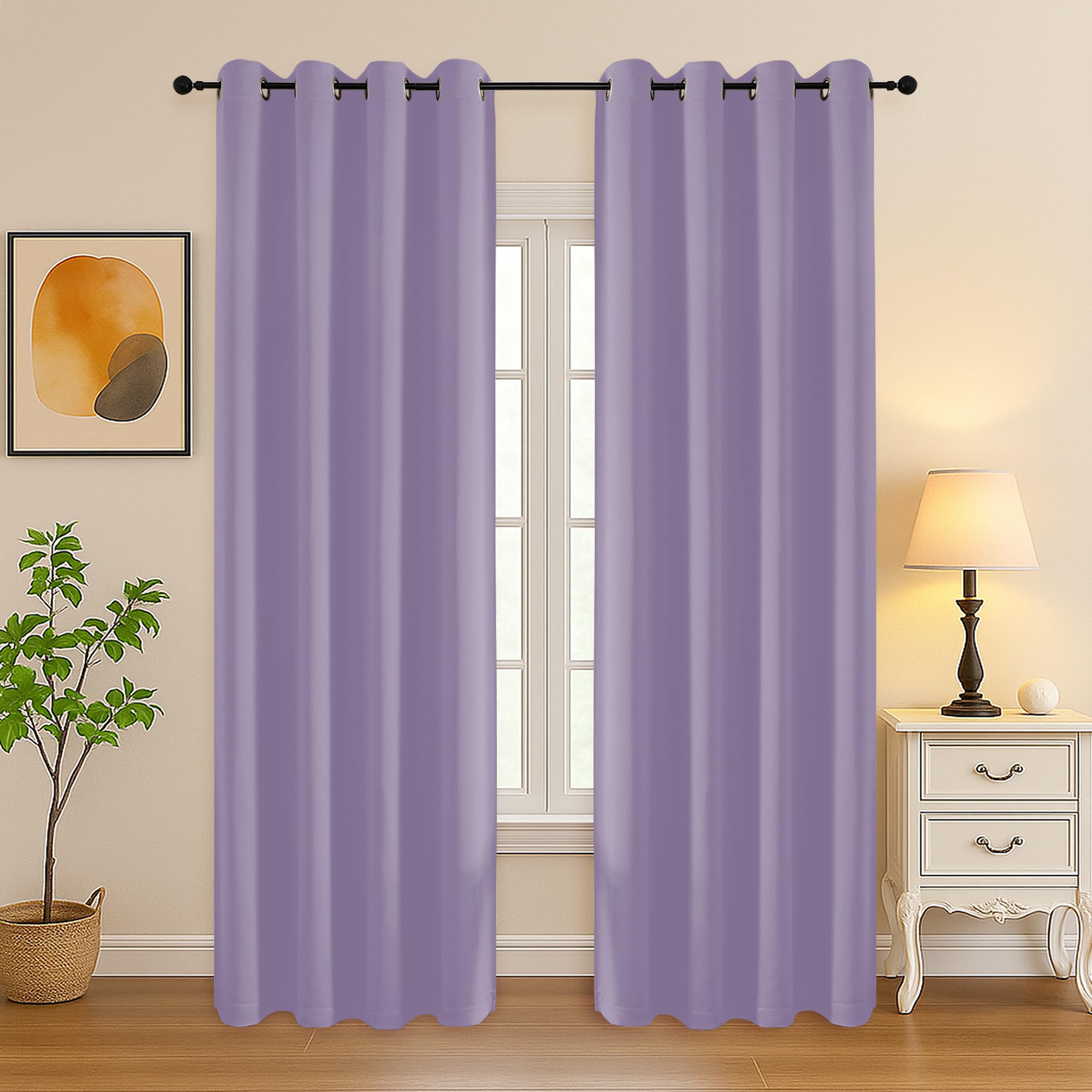 Simplebrand Lilac Room Darkening Curtains for Bedroom Living Room 84 Inch Length 2 Panels Set, Thermal Insulated Curtains &amp; Drapes, Solid Grommet Noise Reducing Window Treatment, W50 x L84 Inch