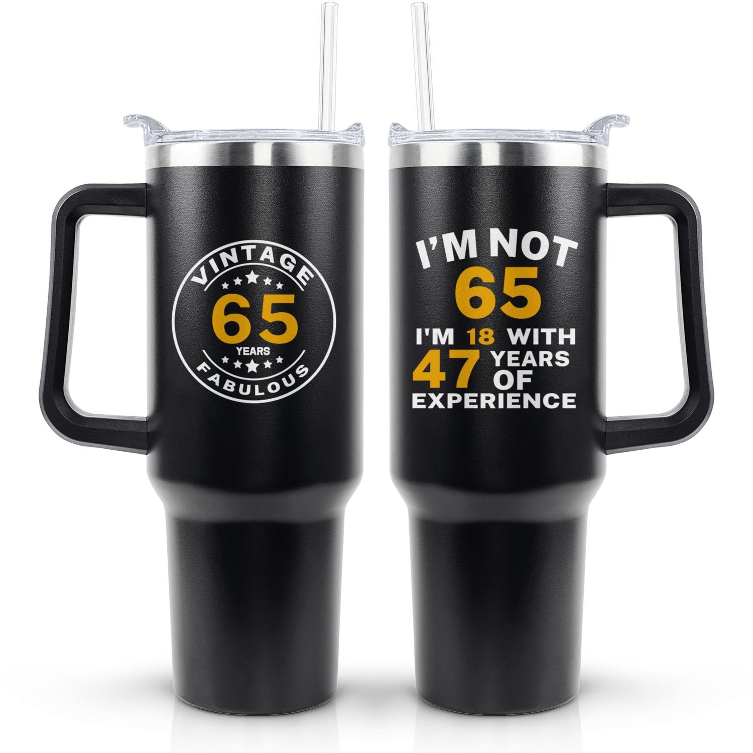 Amazon.com | Qeenking 65th Birthday Gifts for Him Her - Birthday Tumbler  for Women Men Dad Mom - 40 OZ Stainless Steel Cup Travel Mug Water Bottle  with Handle and Straw -