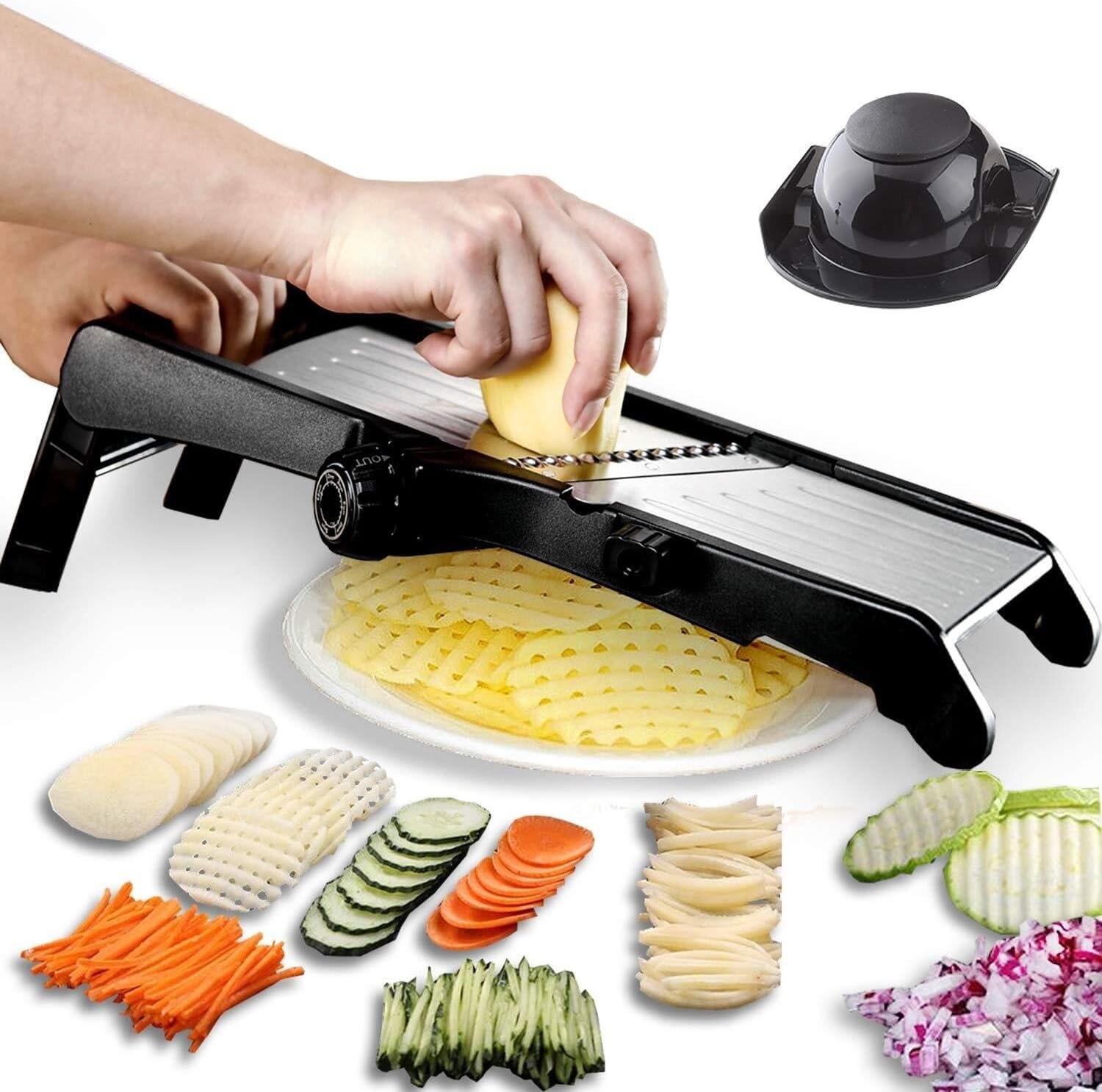 Mandoline Vegetable Slicer Mandoline Slicer – Adjustable Thickness Vegetable Mandolin, Fruit Potato Slicer, French Fries Cutter, Food Waffle,Sharp Stainless Steel Blades