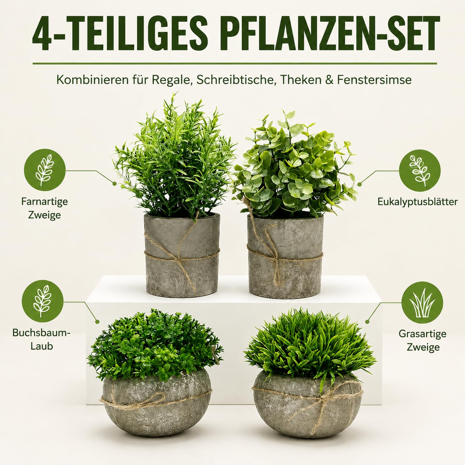 4er Set Mini Künstliche Pflanzen im Topf