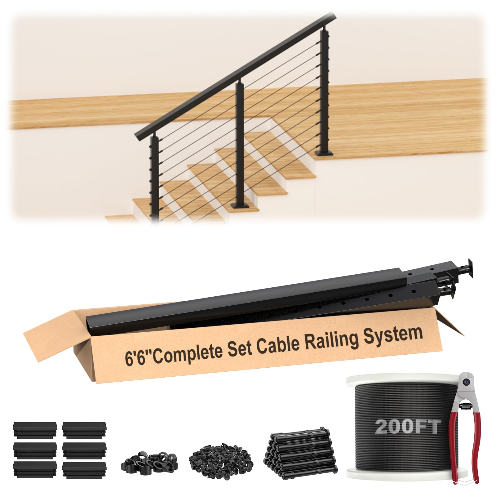 Photo 1 of 8FT-16FT Swageless Stair Cable Railing Post Kit for Indoor Ourdoor Stair