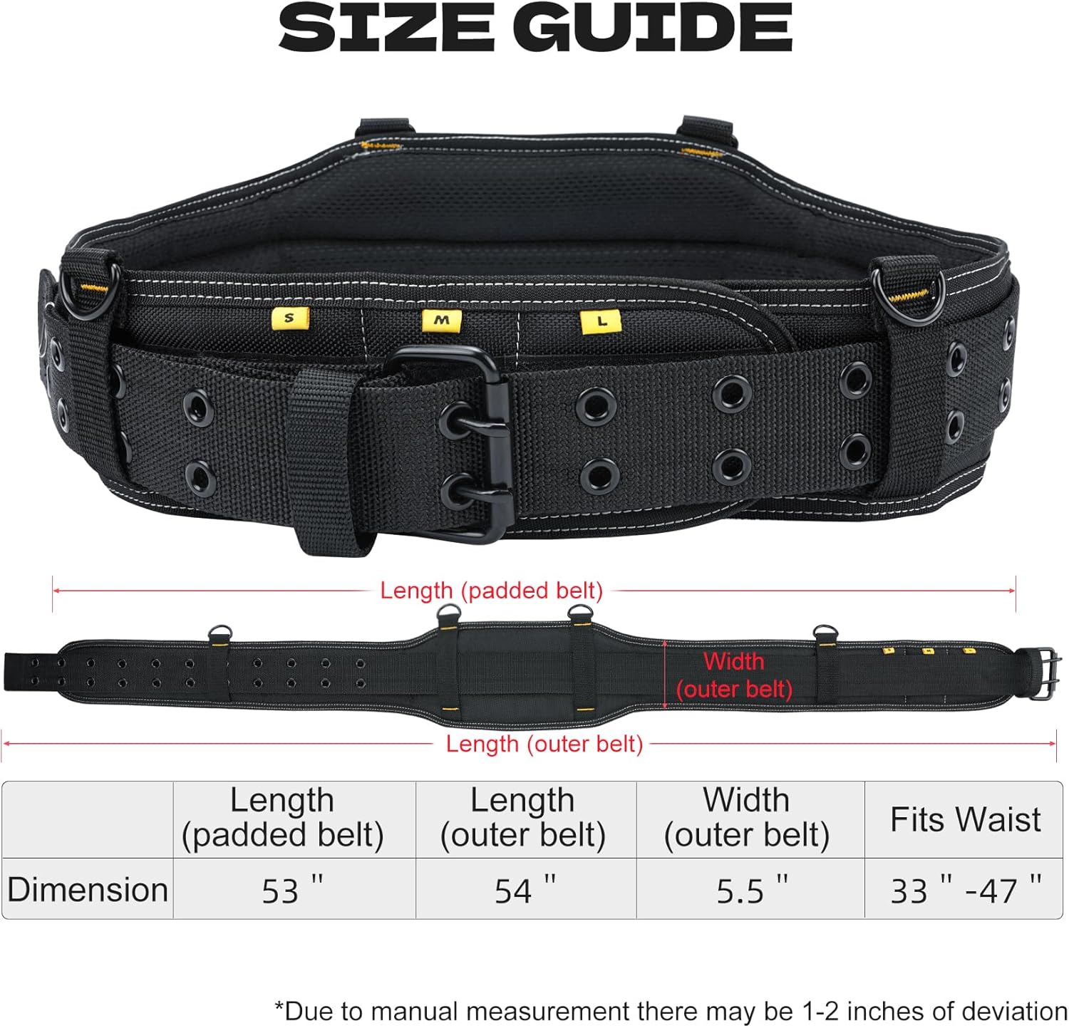 MELOTOUGH Carpenters Tool Belt with Suspenders Professional Tool Belt Combo Organizer With Tool Pouch Suspenders with 32 Pockets and Loops fits 33"-47"Waist for Electrican/Contractor/Technican(Yellow)