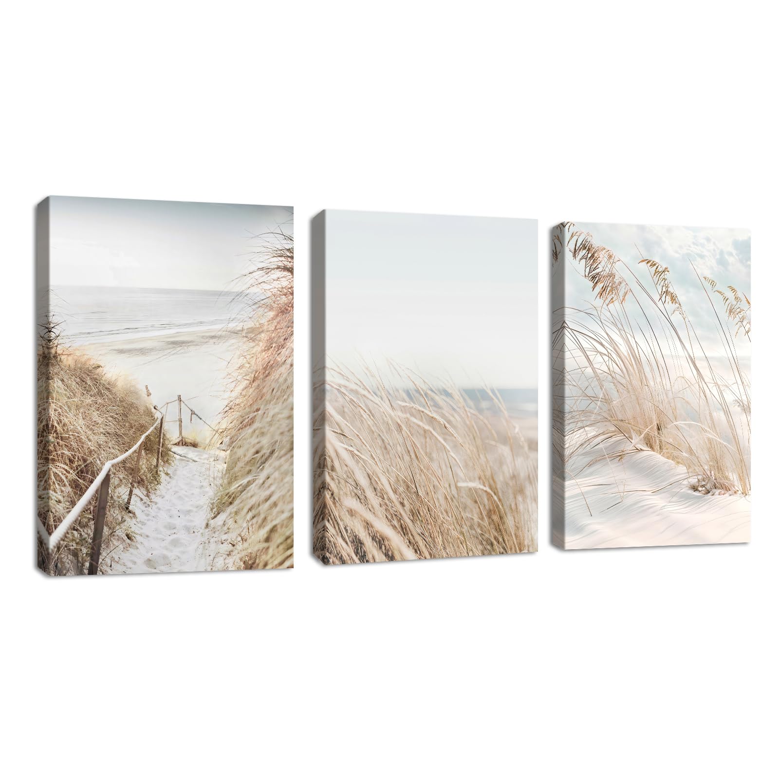3 Teilig Strand Schnee Landschaft Bilder Set, Modern Beige N