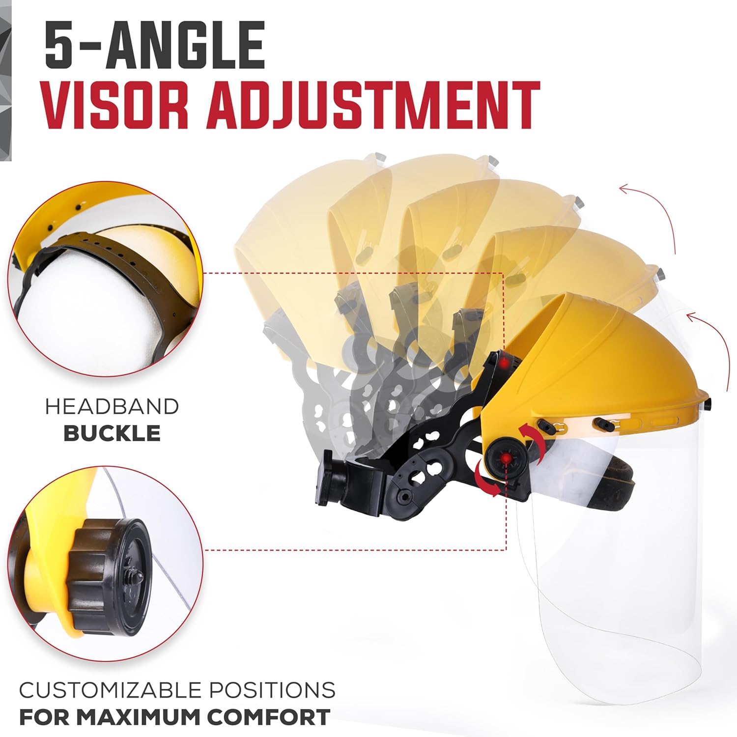 BISON LIFE Clear Lightweight Protective Headgear Safety Face Shield with Crown & Ratchet Suspension for Work, Grinding, Cutting, ANSI Z87.1, with Clear Polycarbonate Visor, Yellow (Pack of 2)