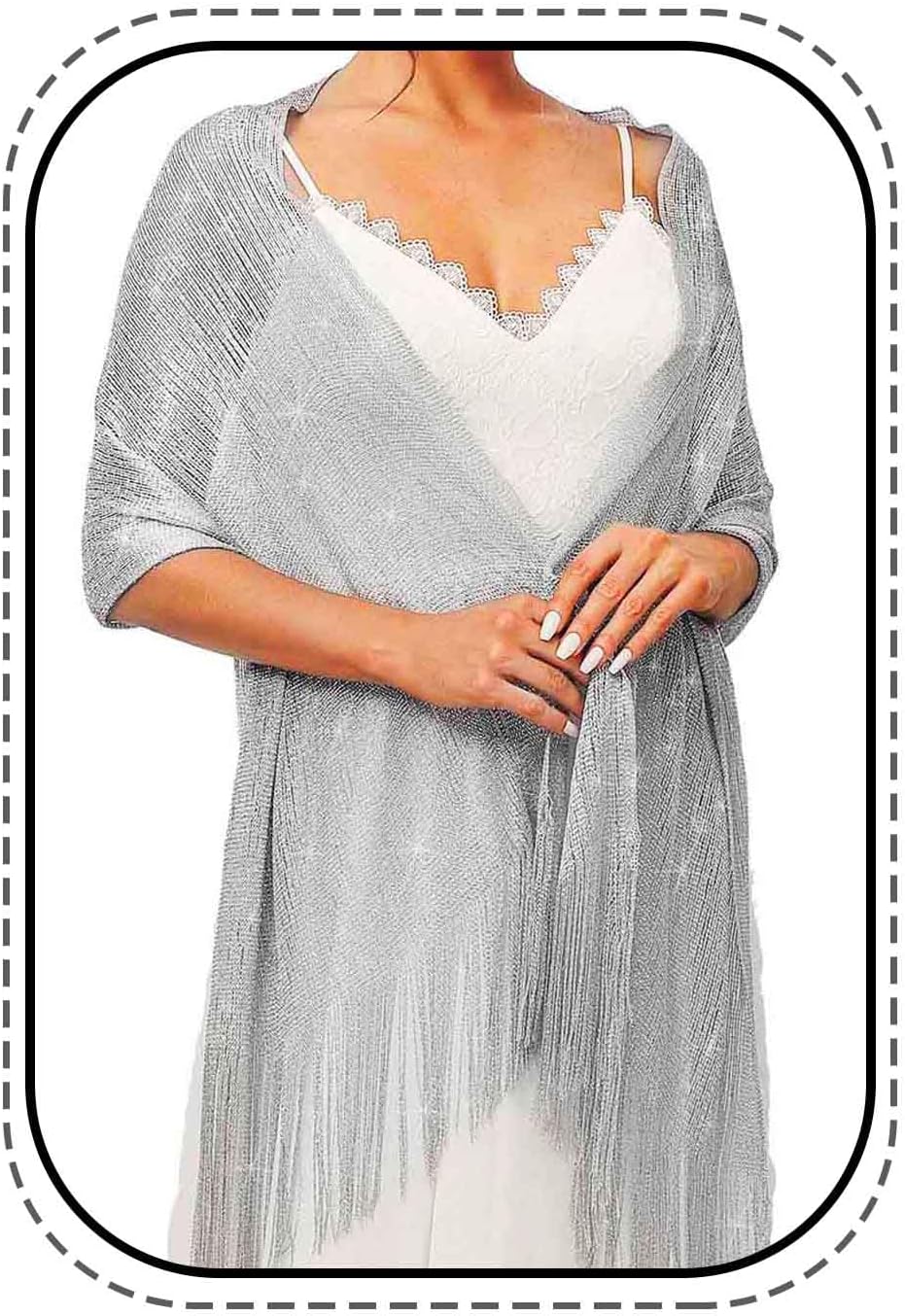 Women's Shawls and Wraps for Evening Dresses Sparkling Wedding Scarf Fringe Bridal Capelet for Bride and Bridesmaid