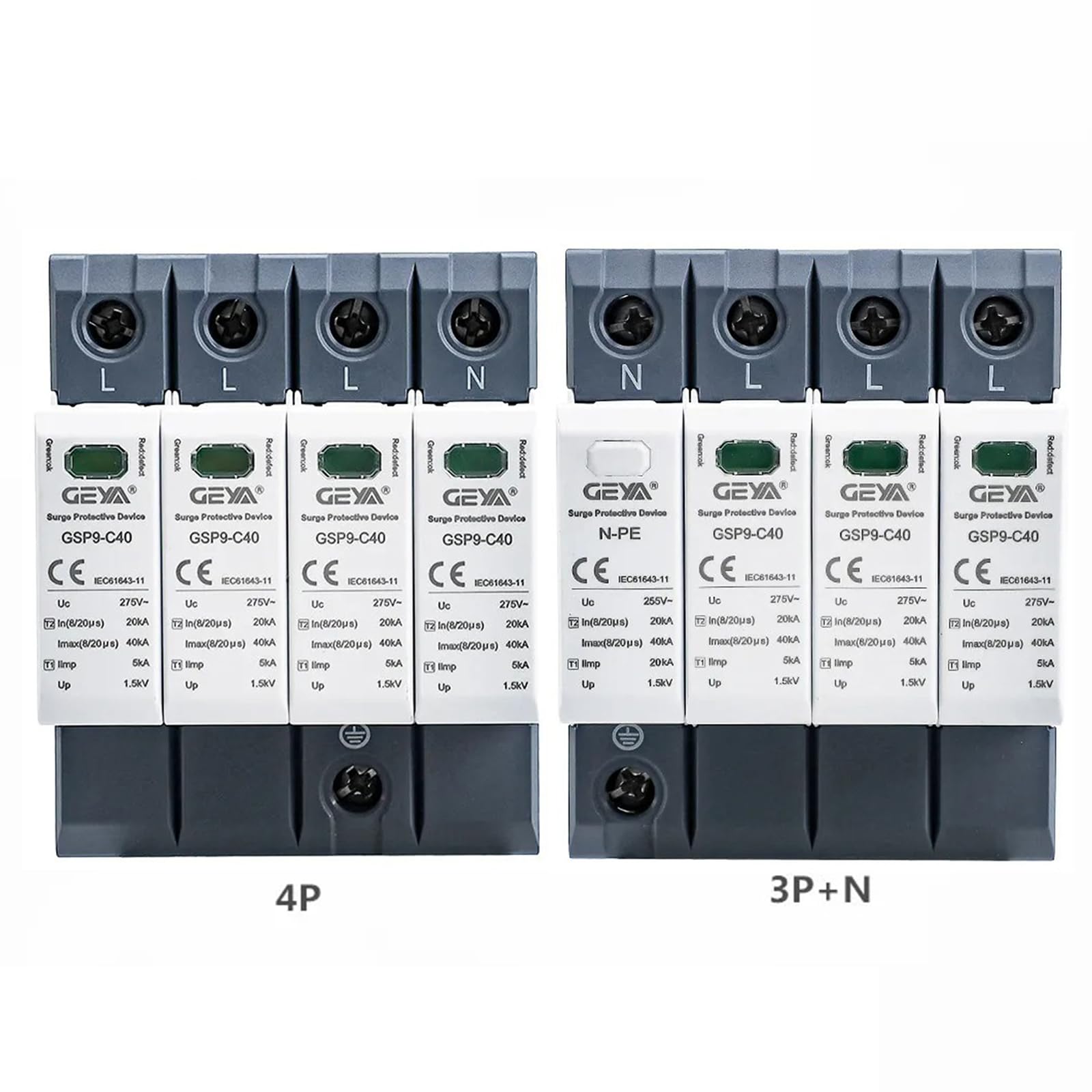GEYA Surge Protector 20KA-40KA SPD House Surge Protector Din Rail (4P,AC440V)