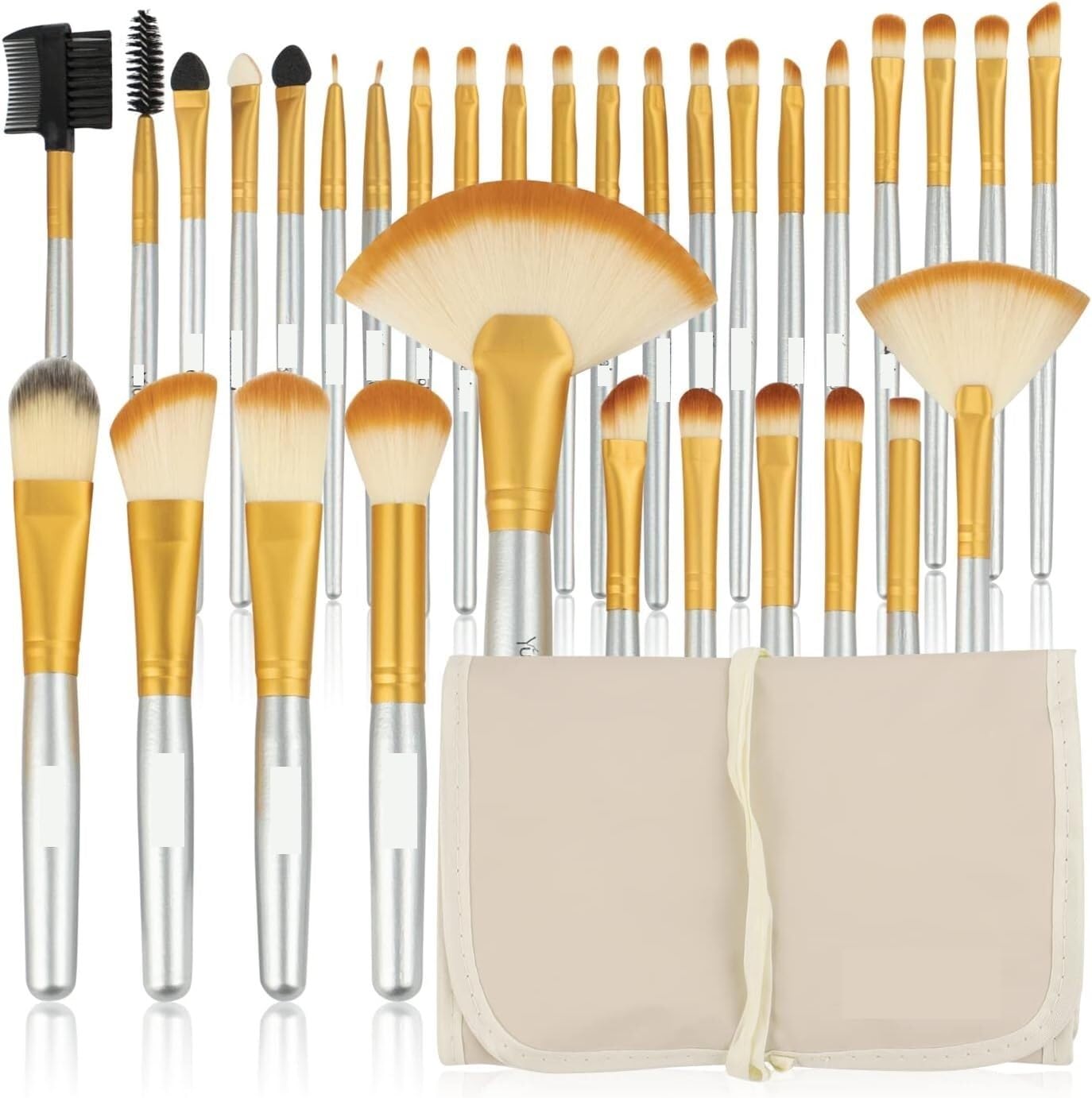 Pinselset Make-up, Make-up-Pinsel 32-teilig, Rosa Make-up-Pinsel-Set Professional mit weichen Borsten Kabuki Foundation Puder Lidschatten Eyeliner Rouge(Color:Champagner Gold)