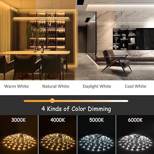 Miniatura 2 de Kit de tiras de luces LED blancas sintonizables de 16.4 pies, regulables, 3000 K-6000 K, luces LED impermeables para hogar, fiesta, casa, cocina,