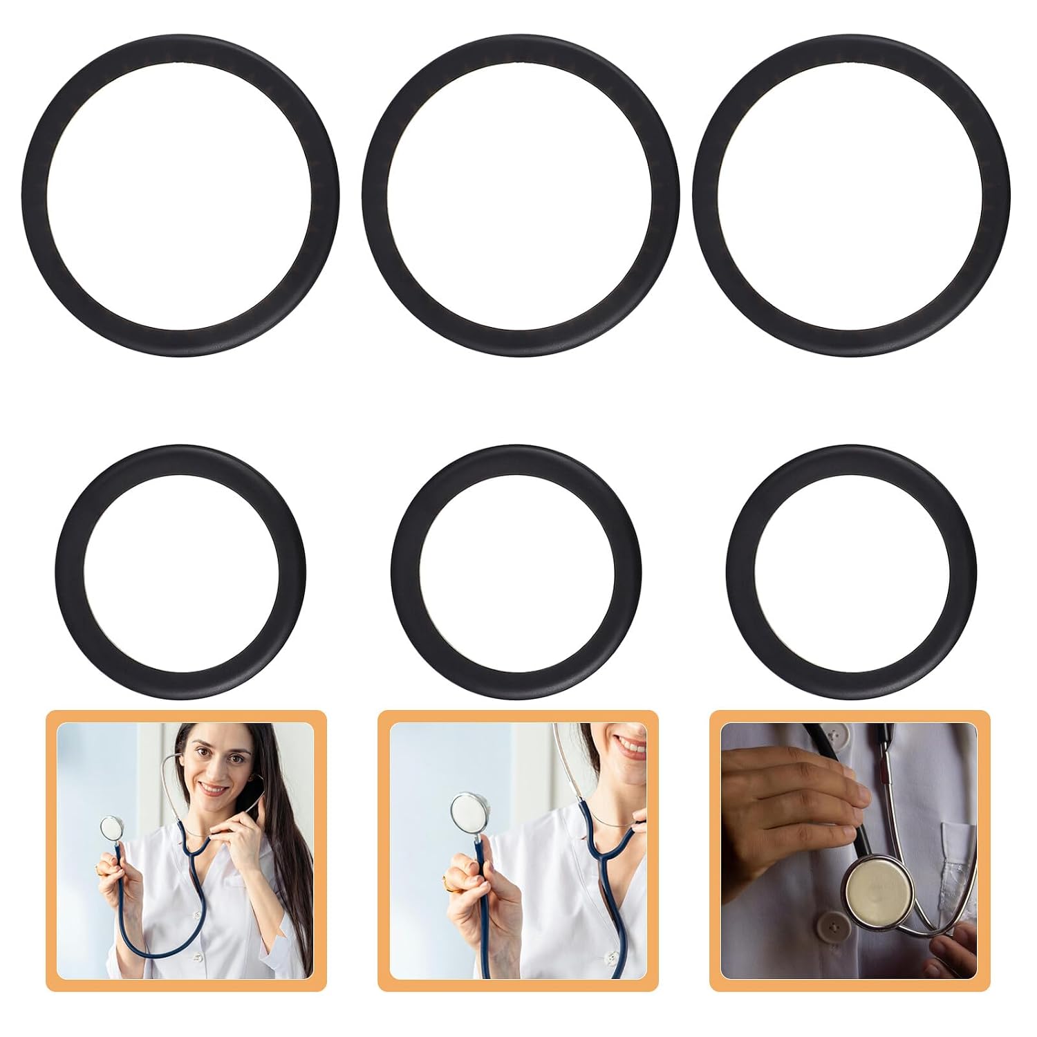 6pcs Stethoscope Diaphragm Replacement Parts Set Diaphragm for Stethoscope Head Repair Pediatric and Adult Use Compatible with Hospital Diagnostic Equipment