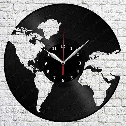 Earth - Reloj de pared de vinilo LP Record para decoración del hogar, hecho a mano, regalo de personalidad (tamaño: 12 pulgadas, color: negro)
