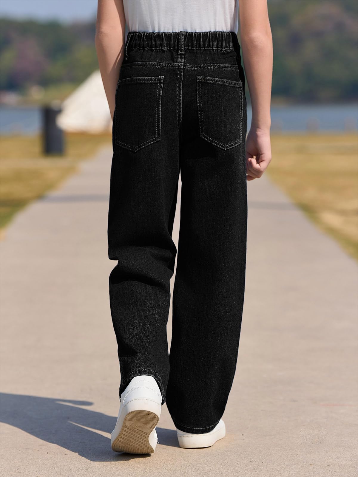 Haloumoning Jeans larghi per bambini, casual, gamba dritta, vestibilità ampia, pantaloni in denim con tasche, 5-14 anni