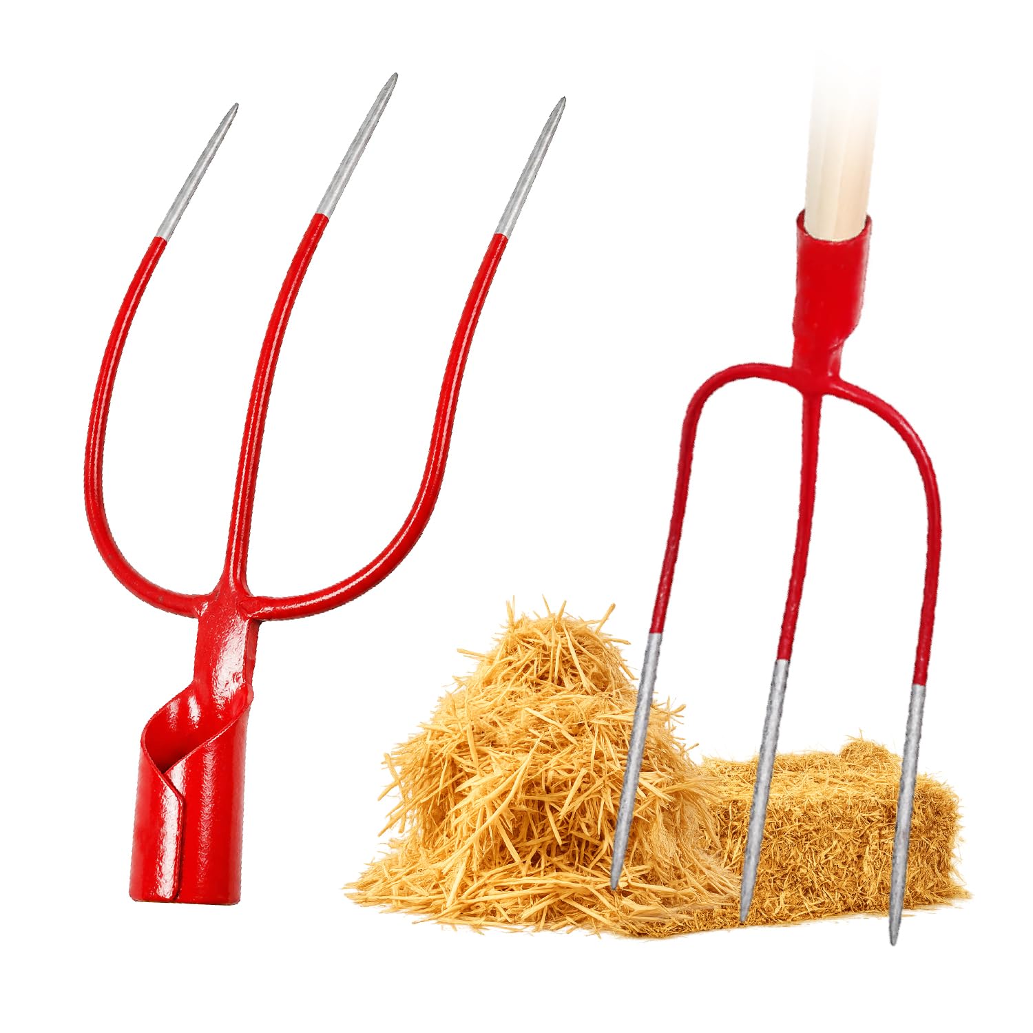 Crisalide® Horca para heno de 3 dientes sin mango – Horca de acero forjado para paja, heno, malas hierbas y uso agrícola profesional