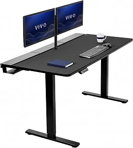 VIVO Black 60 x 30 in Standing Desk, DESK-KIT-1B6-P3B | Electric, Holds 220 lbs, Sit Stand, Height Adjustable, Cable Tray, Full-Size Mouse Pad, Office Furniture, Black Frame