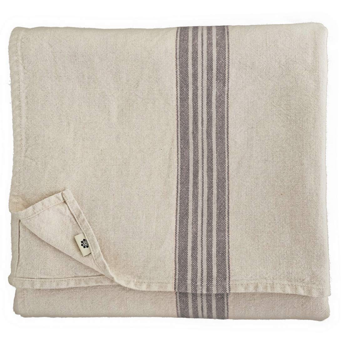 LINEN & COTTON Tovaglia da Tavola Rustica Shabby Chic Vintage Provence - 100% Lino, Beige Naturale Nero (136 x 300 cm) Tovaglia Rettangolare in Tessuto per la Casa Decorazione della Cucina Soggiorno