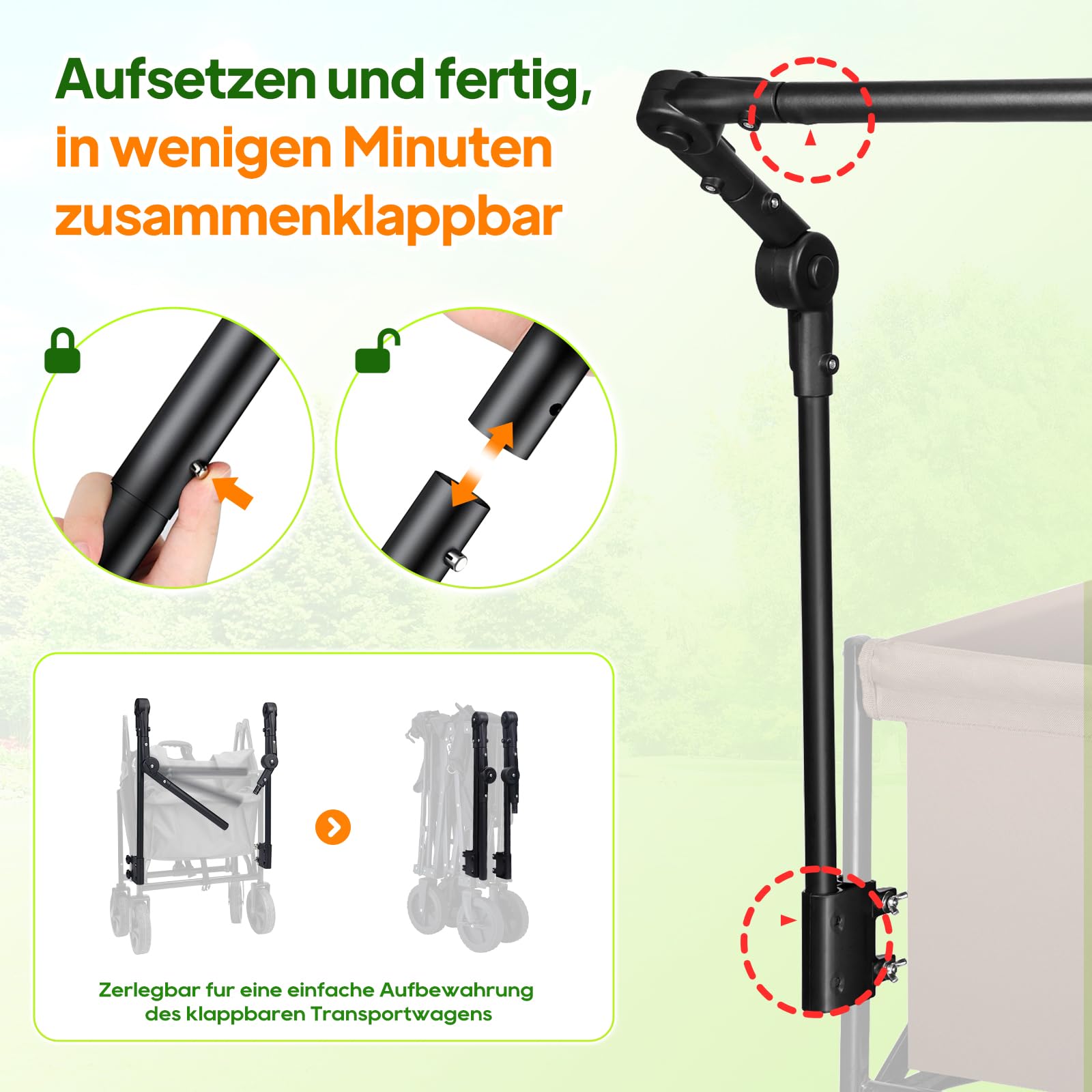 Upgrade - Carrito de repuesto para carrito, mango plegable, mango ergonómico, accesorio de acero para exteriores, camping y playa