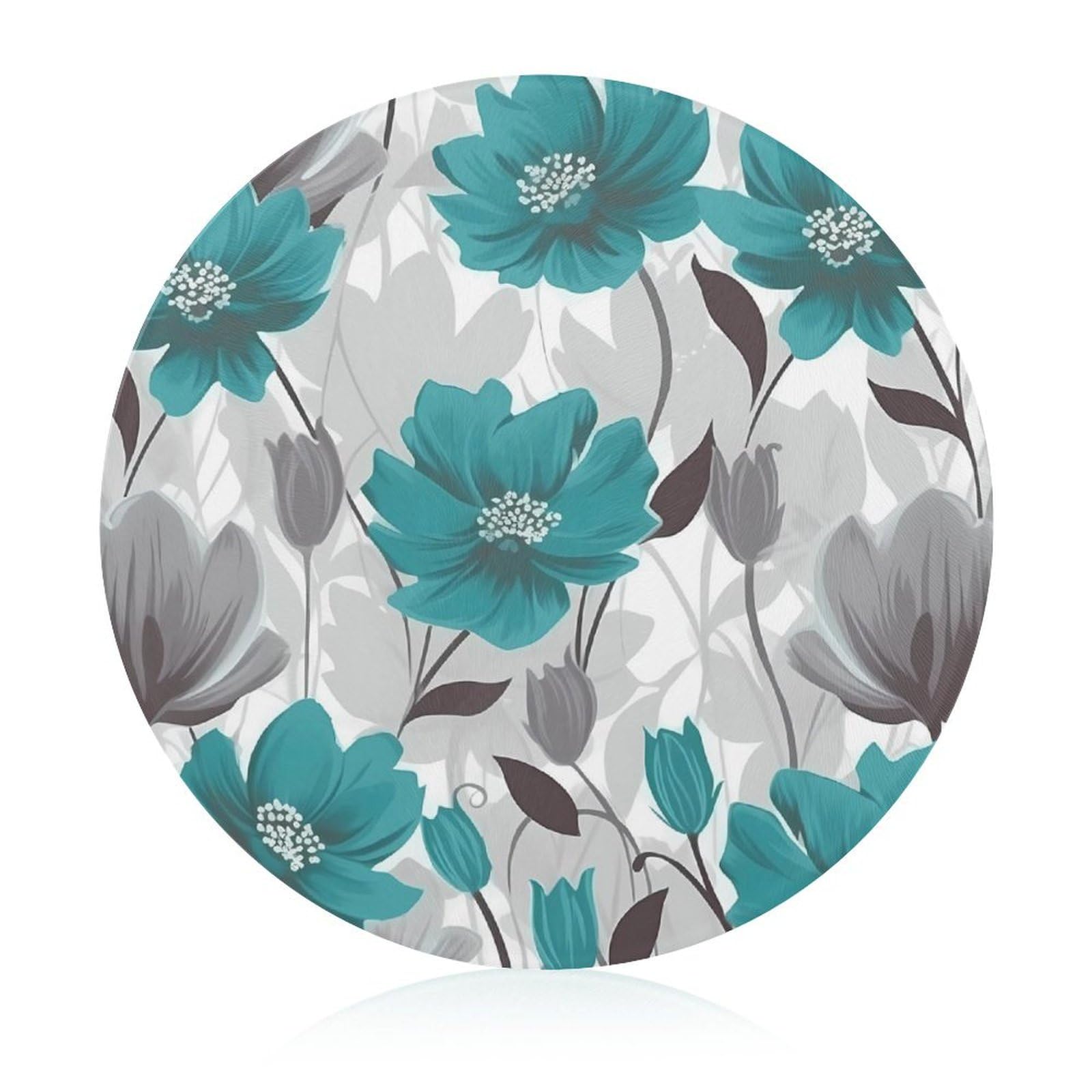 Planche à découper ronde en verre imprimé floral bleu sarcelle