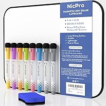 Nicpro Tableau Blanc Effacable A4, Double Face Magnetique Whiteboard Avec 8 Stylos et 1 Gomme, Pour Enfants, École, Maison, Bureau, Apprentissage à Distance (21 x 30 cm)