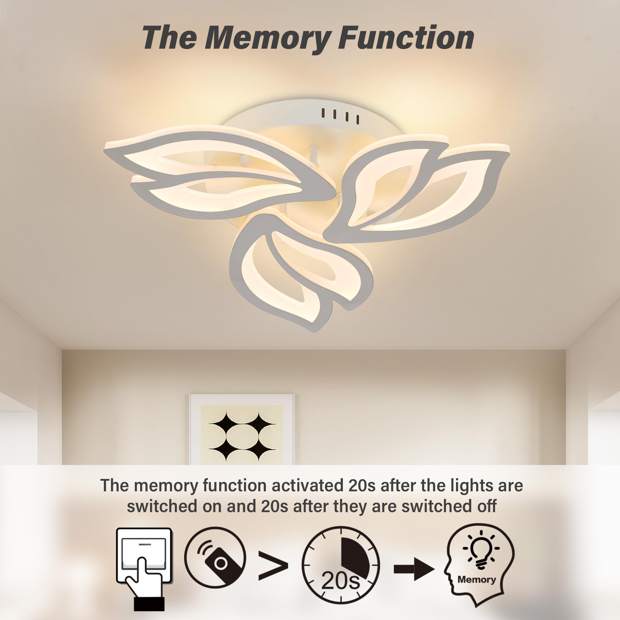 KAUCQI Dimmerabile Plafoniera Led Soffitto 52CM Moderna Fiore Lampadario Camera da Letto Salotto Salone Fiore 3000K-6000K