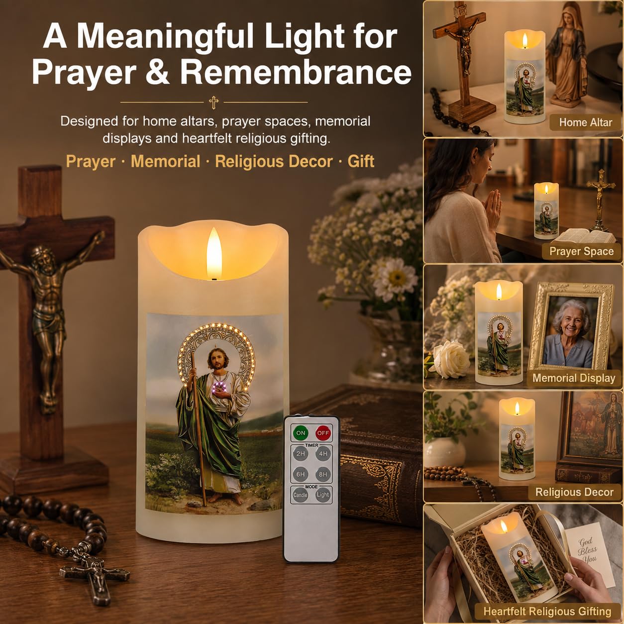 Vela de oración de santo, vela LED para oración, conmemorativa, decoración