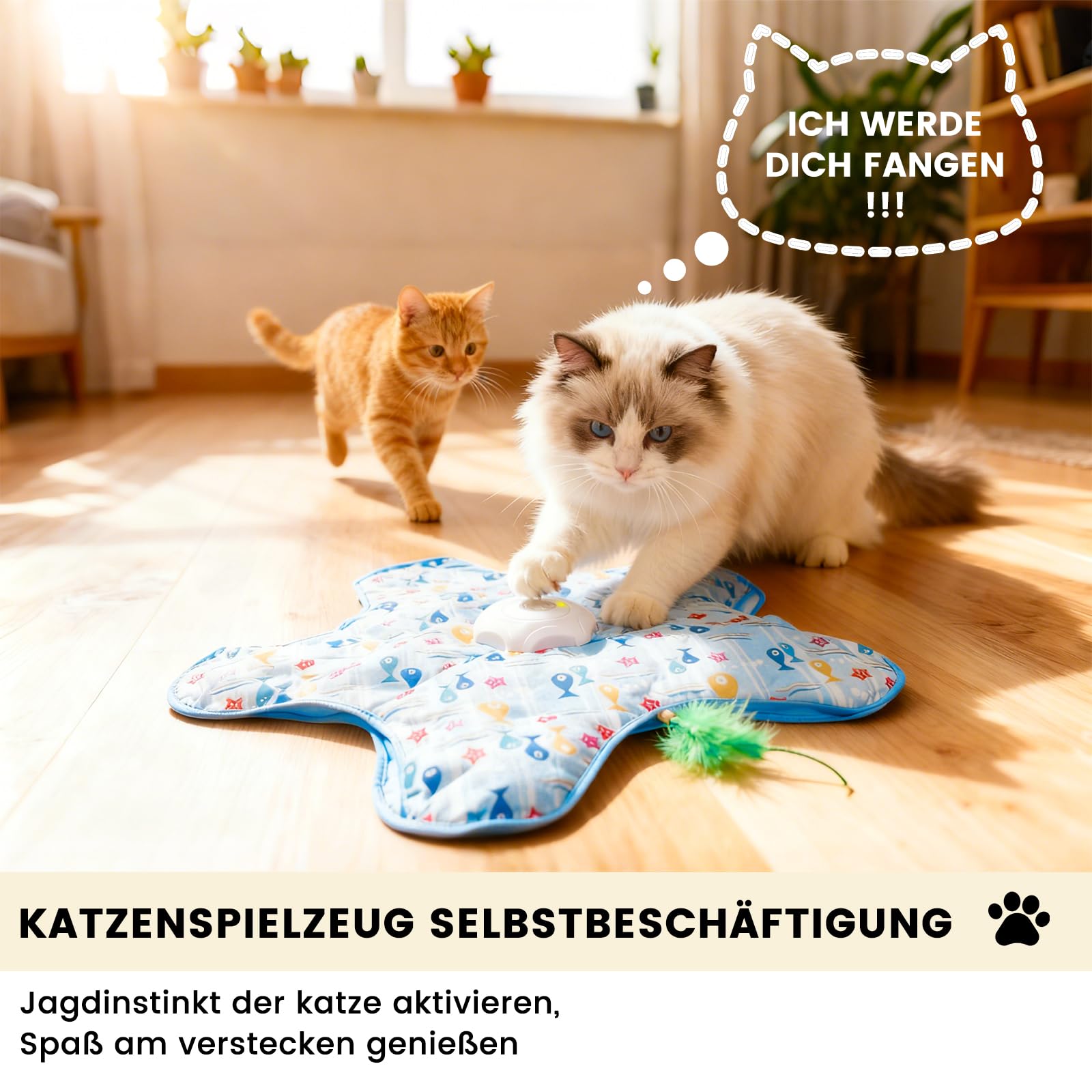 FIVAVA Jouet Chat Interactif,Jouet pour Chat Rechargeable et Silencieux,Jeux pour Chat de Chasse avec 3 Plumes Remplaçables