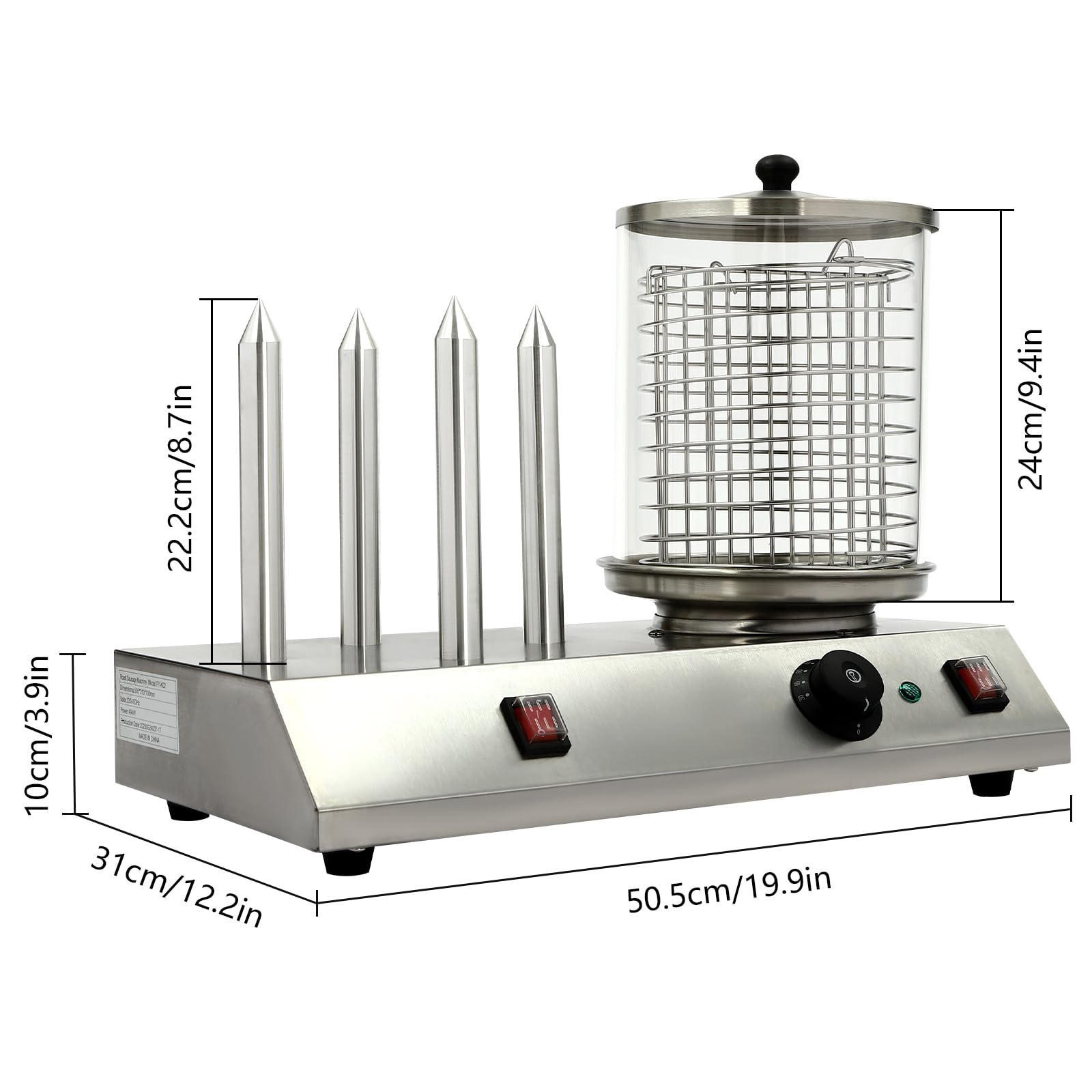 Machine à Hot-Dog Appareil Chauffage Rapide Isolant Brochettes Acier Inoxydable ContrôLe TempéRature Saucisses Professionnelle Automatique Commercial Fonctionnement Simple Polyvalent