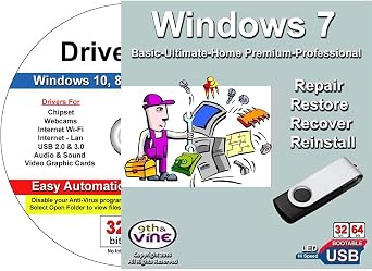 9th &amp; Vine USB متوافق مع Windows 7 32-64 بت جميع الإصدارات الاحترافية ، Home Premium ، Ultimate ، Basic &amp; 2019 Drivers. التثبيت على مصنع طازج ، واسترداد ، وإصلاح واستعادة ليجاسي بيوس