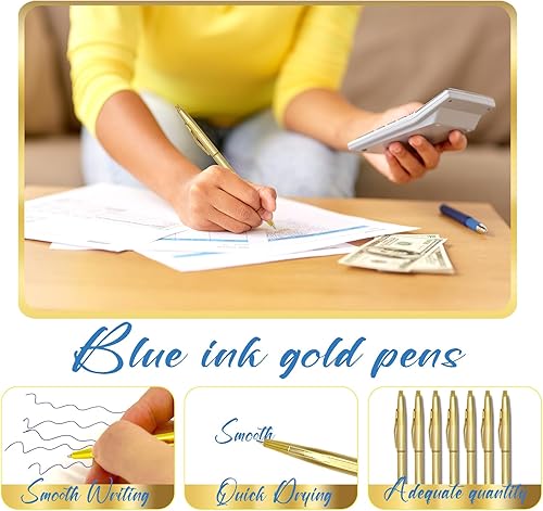 Miniatura 4 de 12 bolígrafos delgados de tinta azul dorada de 0.039 pulgadas (0.039 in), para suministros de oficina de negocios (estilo clásico)