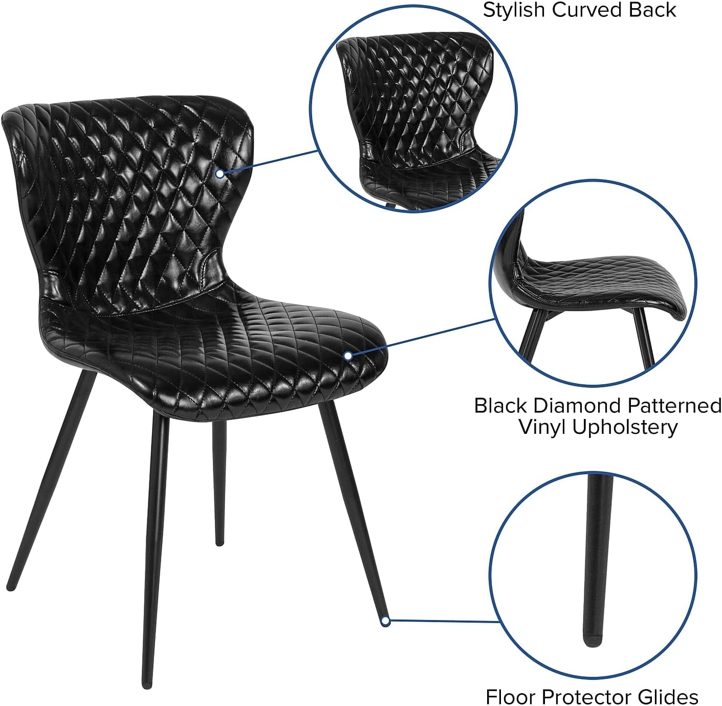 Elegant Bristol Black Vinyl and Metal Side Chair
