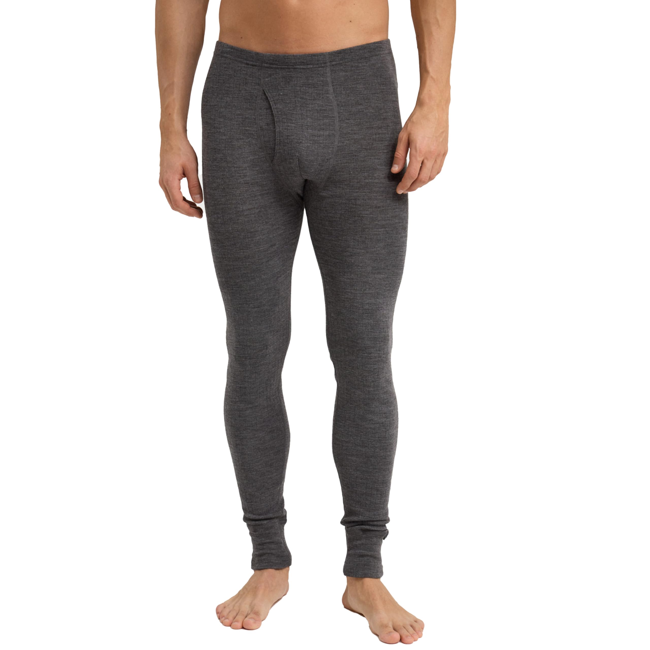 DILLING Ribbed long johns with a fly - organic merino wool Grey Melange S