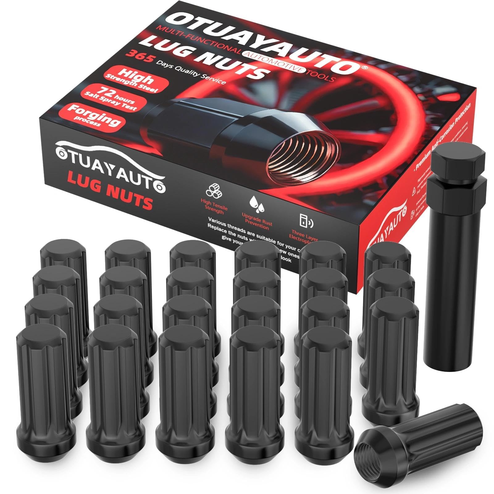 OTUAYAUTO M14x2.0 7 Spline Black Lug Nuts, Fit for 2004-2014 Ford F150