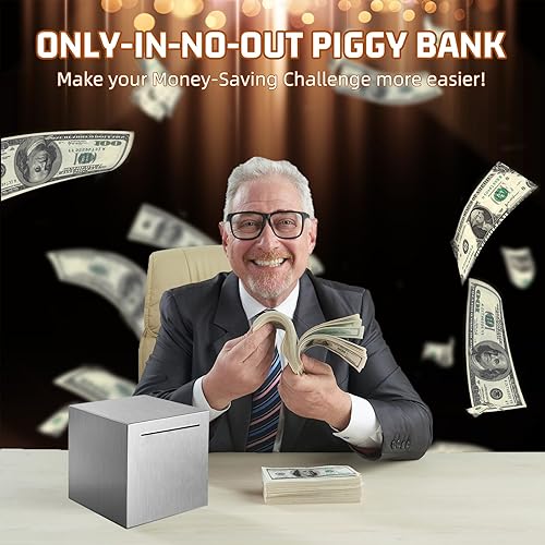 Miniatura 6 de Caja de dinero de acero para dinero real hucha para adultos debe romperse para abrir, caja de ahorro de dinero de metal irrompible para ahorrar