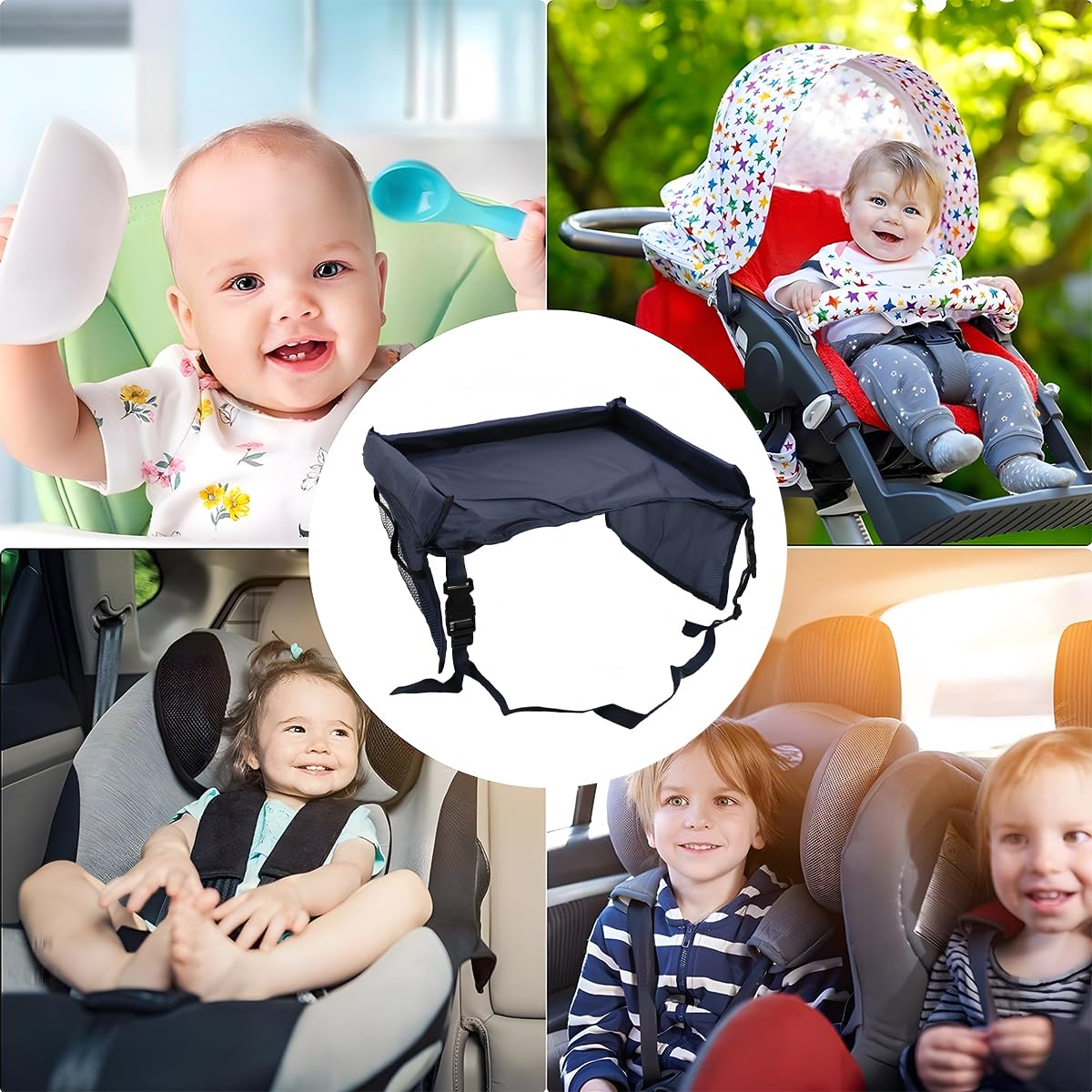 CGEAMDY Bandeja Coche Niños, Mesa Para Niños Asiento Coche, Mesas Infantiles Para Asiento Trasero Coches Accesorio De Coche Fácil Limpiar Con Bolsillos Laterales Para Asientos Coches(Azul Marino)