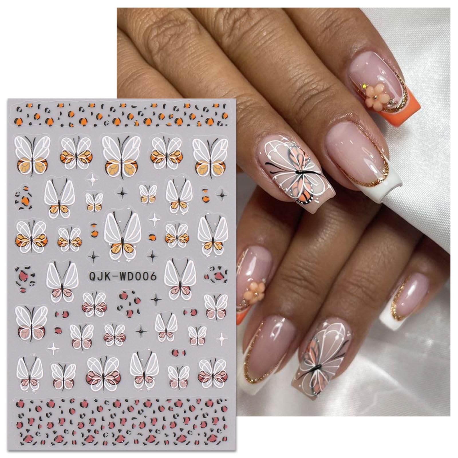 JMEOWIO Nagelsticker-Set – 10 Blatt Mit Blumen & Schmetterlingen – Selbstklebend Für Nageldesign