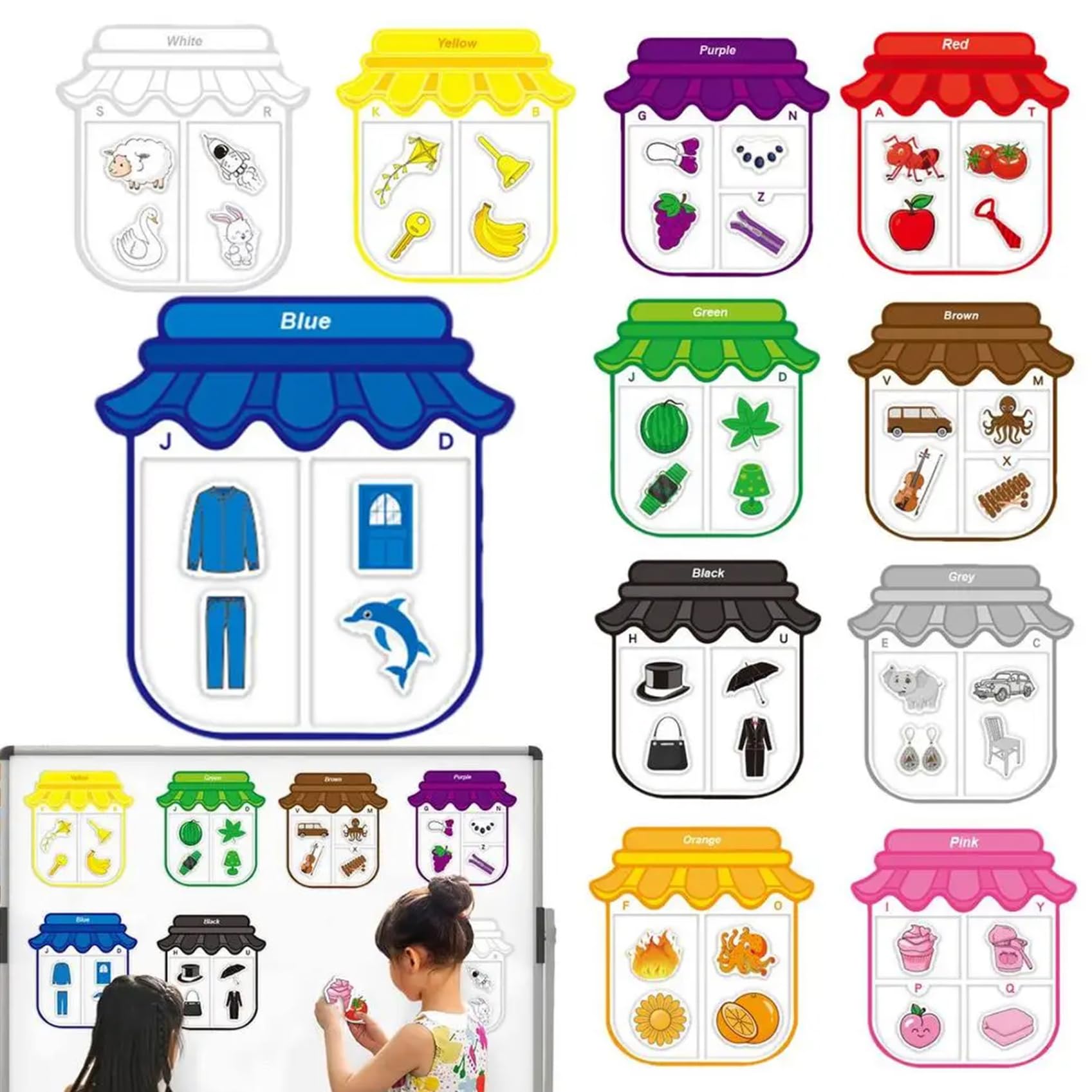 Aimants pour Les Tout-Petits, Jeu de tri des Couleurs magnétiques pour Les aimants d'entraînement cognitif pour Les Enfants avec 11 Couleurs et 44 Alphabet et vocabulaire