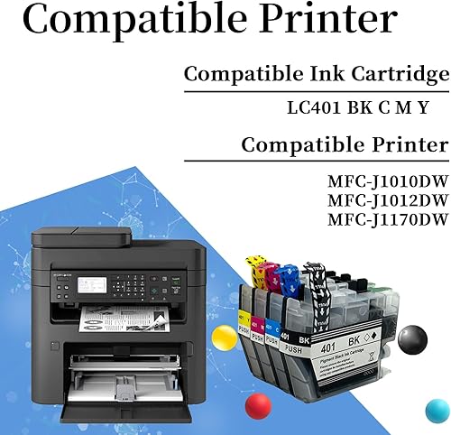 Miniatura 3 de LC401 401XL Cartucho de tinta de repuesto compatible con impresoras Brother LC401 401XL, para impresoras Brother MFC-J1010DW MFC-J1012DW