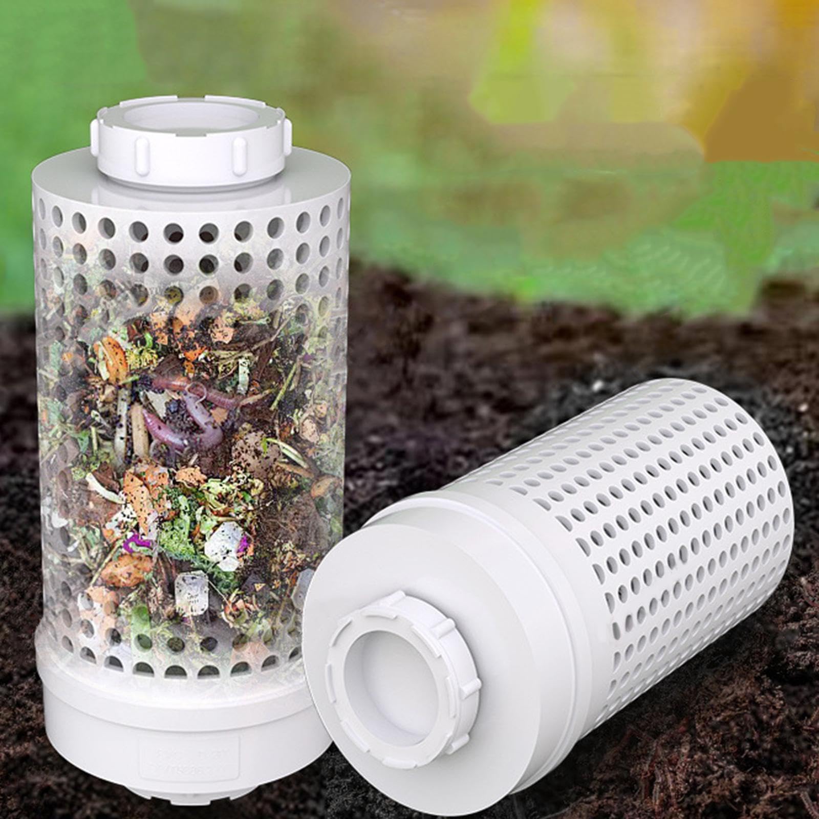 Zewnętrzny pojemnik na kompostownik ślimakowy – kompaktowy pojemnik do kompostowania ślimakowego 36,8 x 20 cm z otworami powietrznymi i pokrywką dla wydajnego recyklingu odpadów