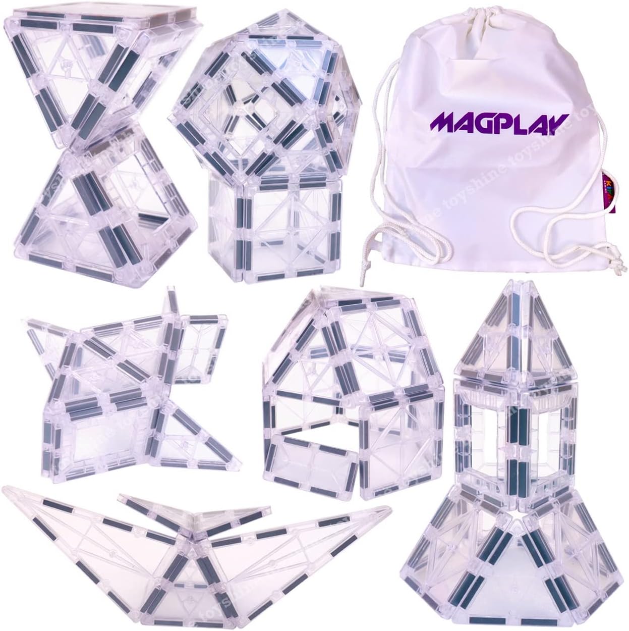 Toyshine Crystal Magnetic Tiles Magnet Toys, 28 PCs Magnetic Building Blocks, Educational Toys for Kids Children