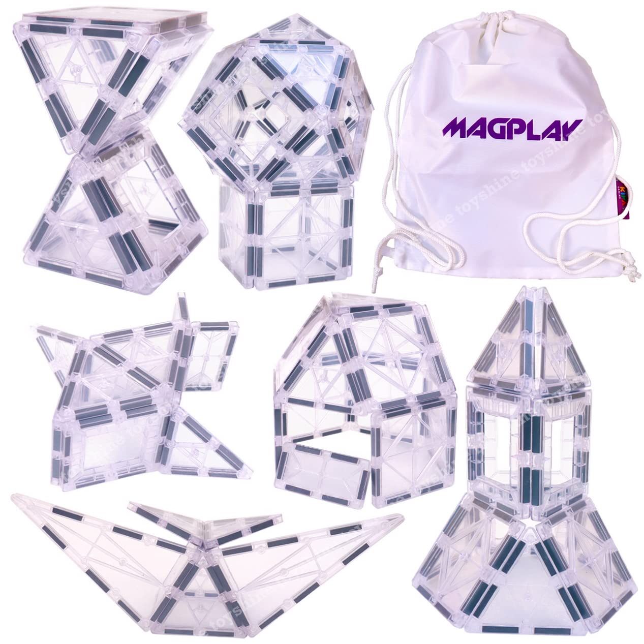 Toyshine Crystal Magnetic Tiles Magnet Toys, 28 PCs Magnetic Building Blocks, Educational Toys for Kids Children