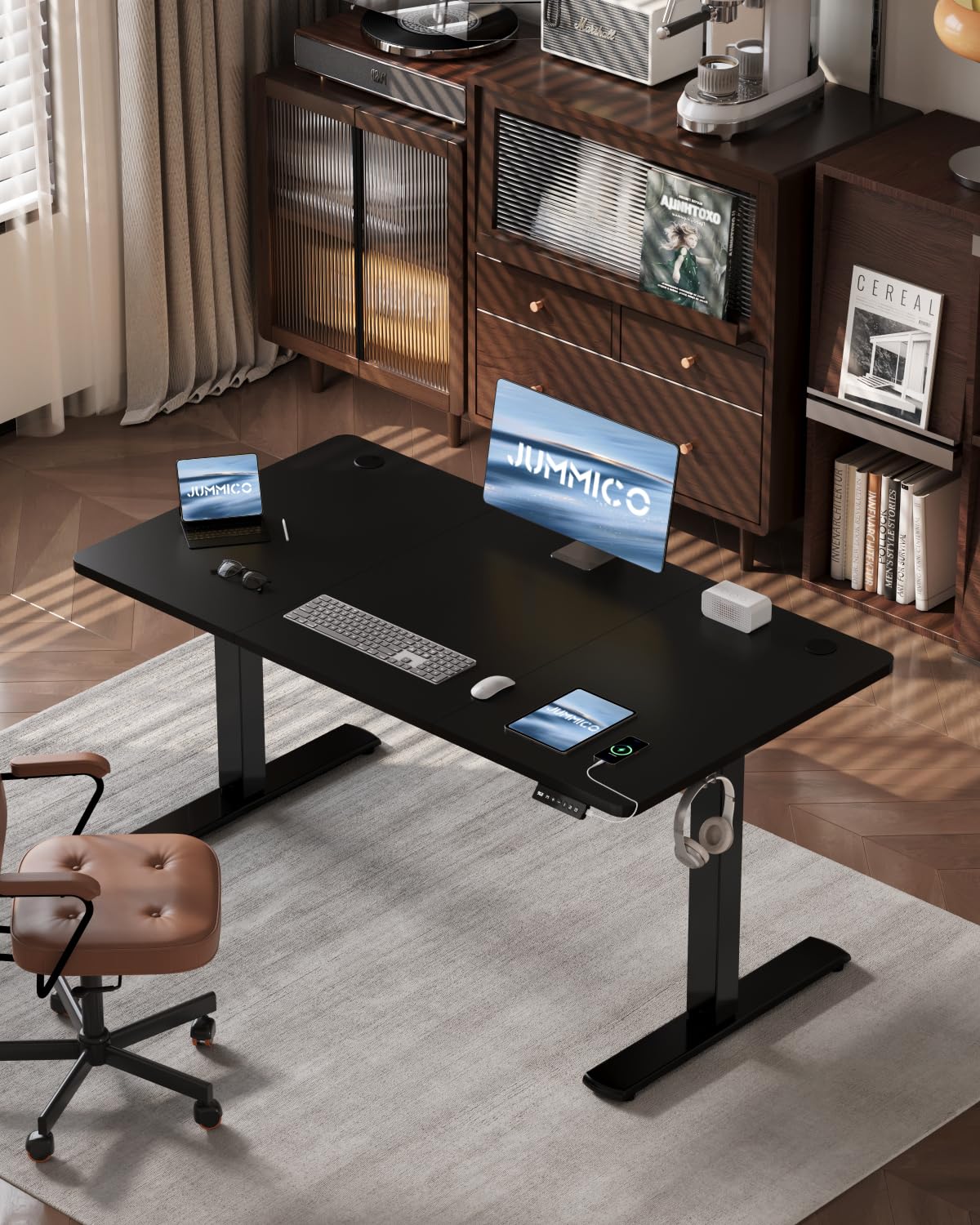 JUMMICO Scrivania Regolabile in Altezza, Scrivania Regolabile Elettrica con Smart Panel da caricatore USB, Scrivania in Piedi con Funzioni di Memoria, Standing Desk 100 x 60 cm, Nero