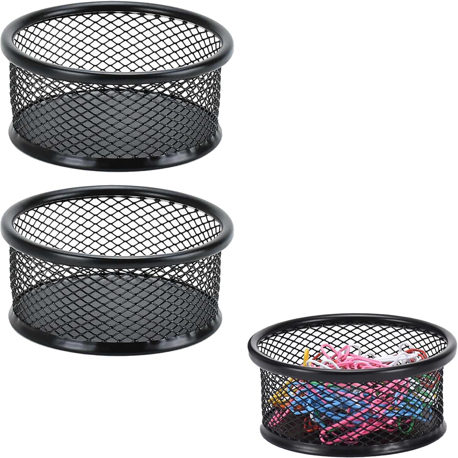 Tangseajiao Black 2Pcs Minimalist Metal Paper Clip Holder, Mesh Paperclip Bowl, Binder Clip Dispenser, Desk Bobby Pin Container Organizer For Home Office Classroom School, Desk Supplies Holders And Dispensers