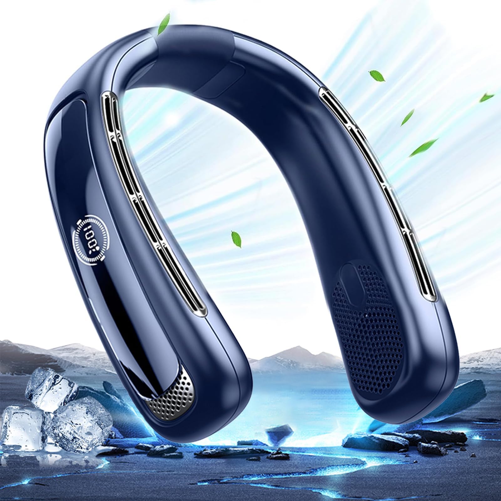 Portable Bladeless Neck Fan, Rechargeable Personal Fan Portable, USB Neck Cooling Fan, with LED Display, 5 Speeds and Hands-Free Design, for Travel, Outdoor, Indoor,Sports and fitness (Blue)