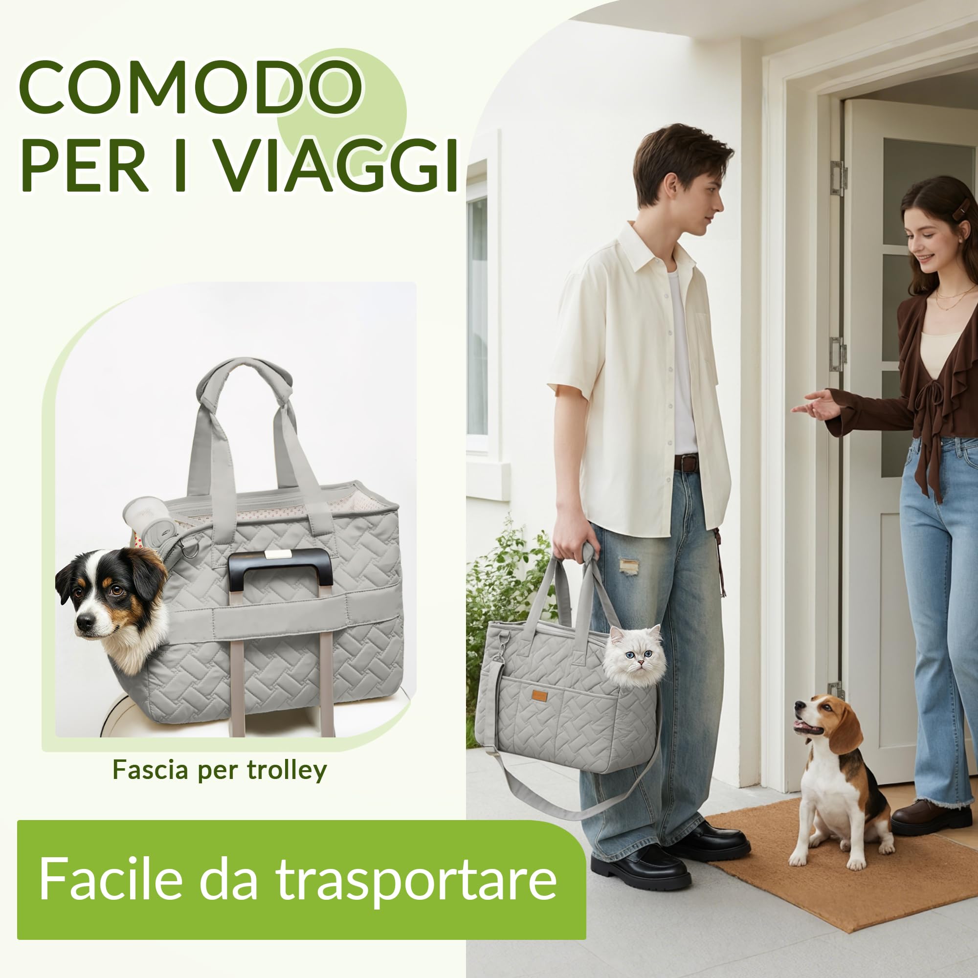 ALLSOPETS Trasportino per Gatti, Borsa Trasportino per Cani Piccoli, Tracolla Pieghevole in Tessuto Traspirante, Borsa Morbida da Viaggio con Tasche per Animali Domestici (Grigio Stellato, L)