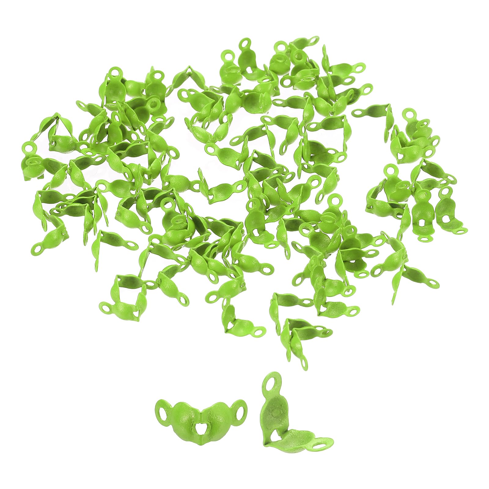 sourcing map 200pcs Open Bead Tips Knot Covers, 1mm Metal Clamshell Crimp Fold-Over Calotte Ends Caps for DIY Bracelets Necklaces Crafts Jewelry Making, Green