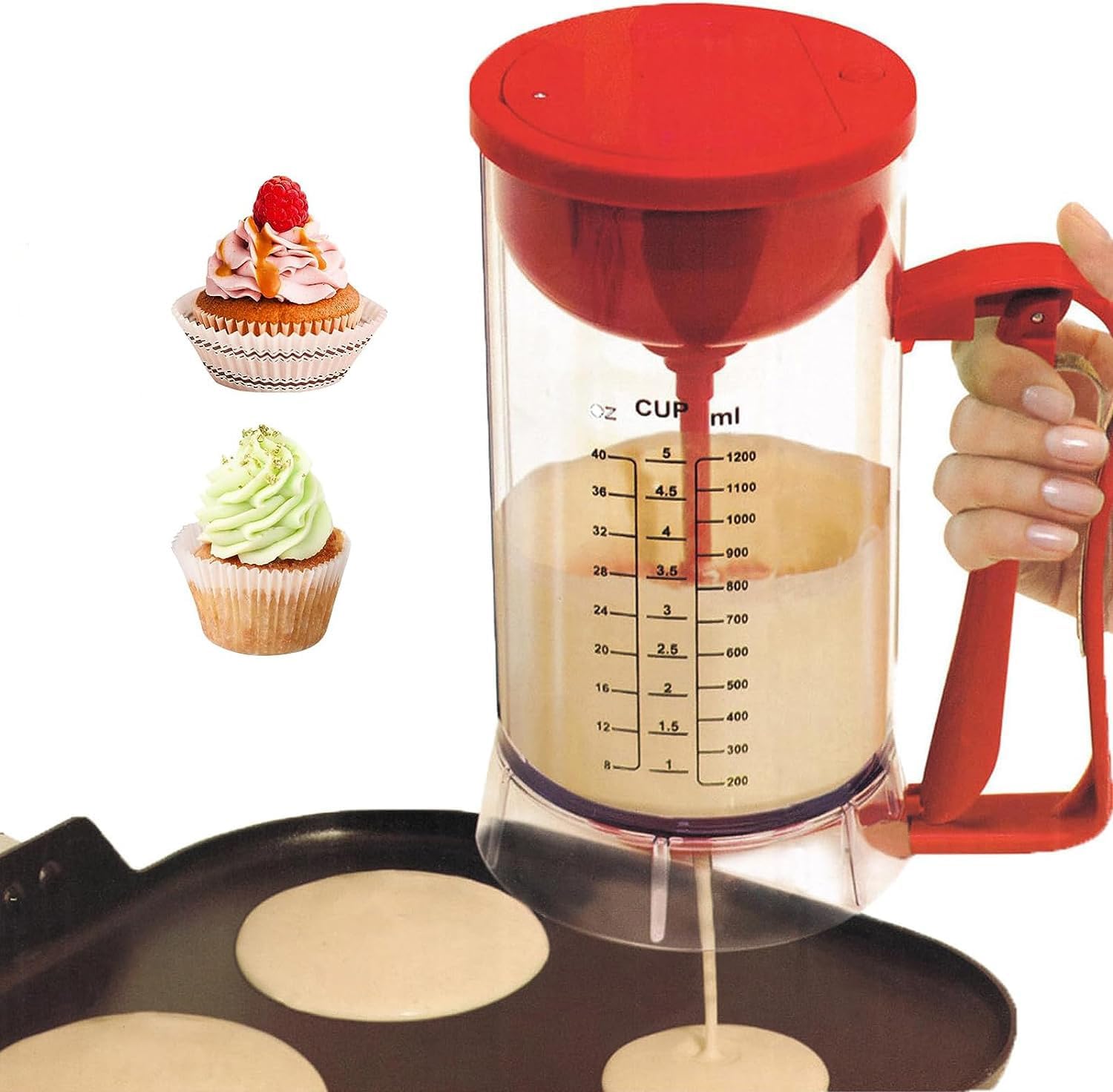 Electric Pancake Batter Dispenser with Squeeze Handle, 1200ml Easy to