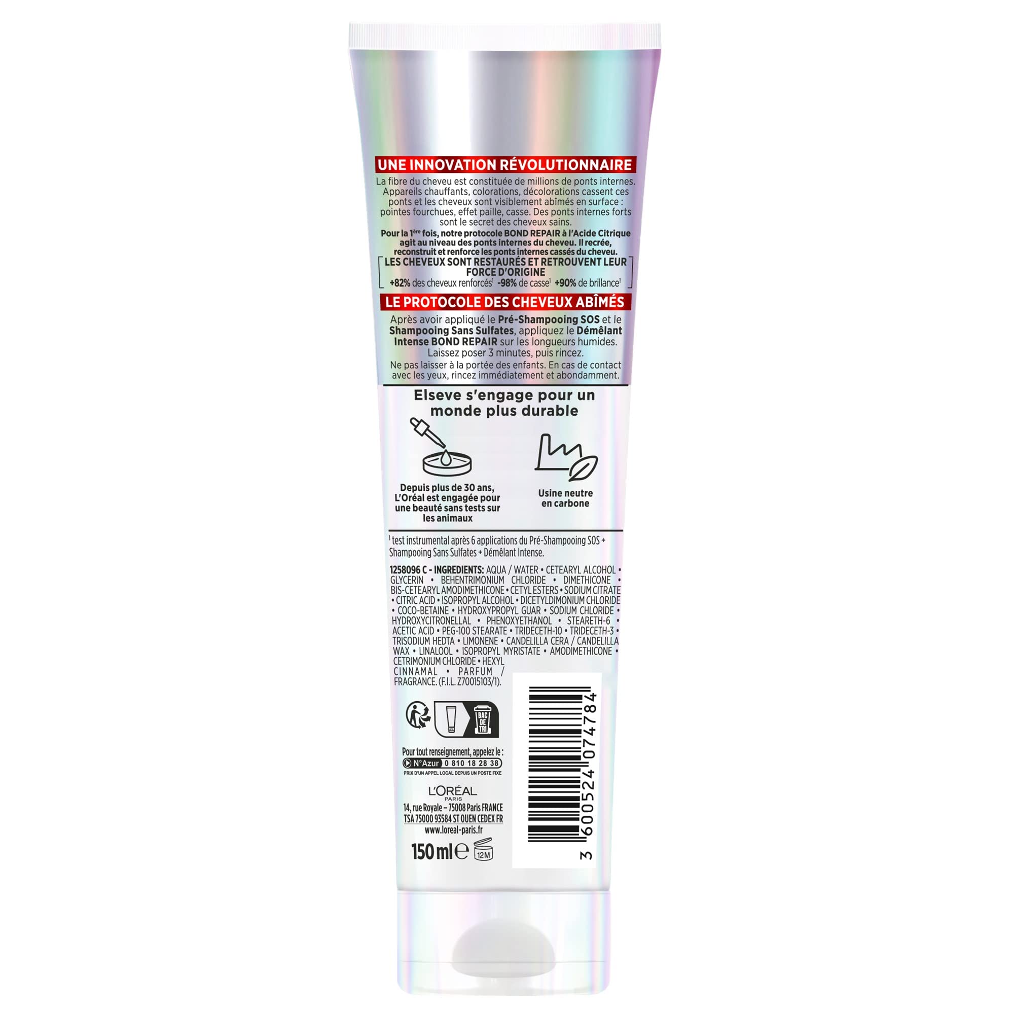 L'Oréal Paris – Tiefenreparaturprotokoll – geschädigtes Haar – Trio zur reparierenden Pflege – Vor-Shampoo + Shampoo + Entwirrung – Keratin-Behandlung – ohne Sulfate – Elseve Bond Repair Plus