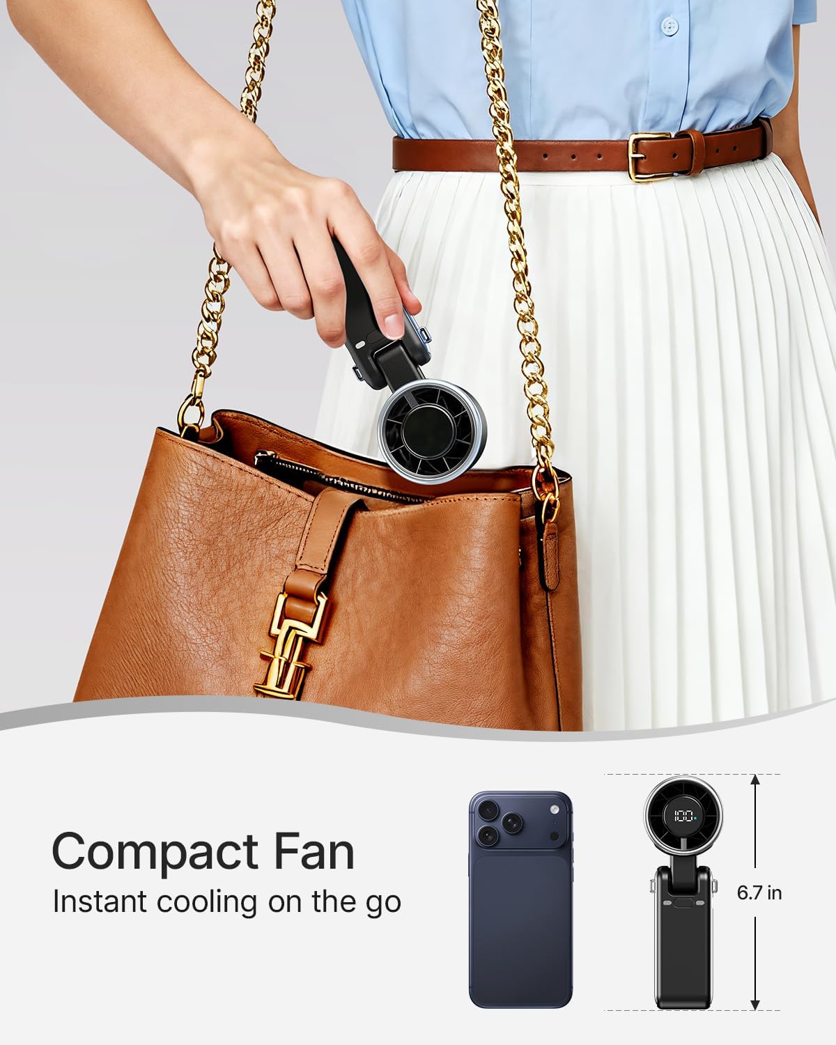 Portable Handheld Turbo Fan - 5 Gear High Speed 4000mAh Rechargeable Mini Personal Hand Fan Blow Cold Air, Battery Operated Travel Essentials, Beach Vacation, Gifts for Women, Men (Black) - Image 6